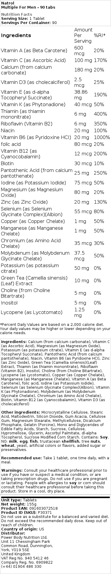 Multivitamín pre mužov - 90 tabliet – Obrázok 2