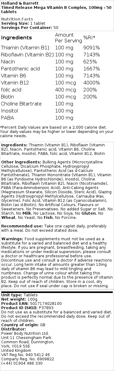 Mega vitamínový komplex B s postupným uvoľňovaním, 100 mg - 50 tabliet – Obrázok 2
