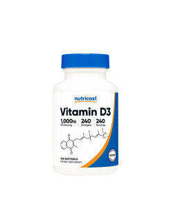Nutricost - Vitamín D3 1000 IU (240 mäkkých kapsúl)