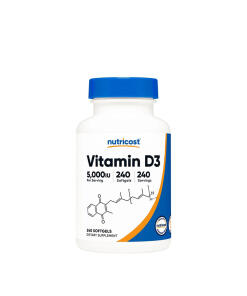 Nutricost - Vitamín D3 5000 IU (240 mäkkých kapsúl)
