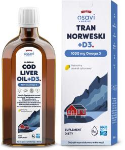 Osavi - OSAVI Nórsky tresčí pečeňový olej +D3, 1000 mg Omega 3 - citrónová príchuť (250 ml)