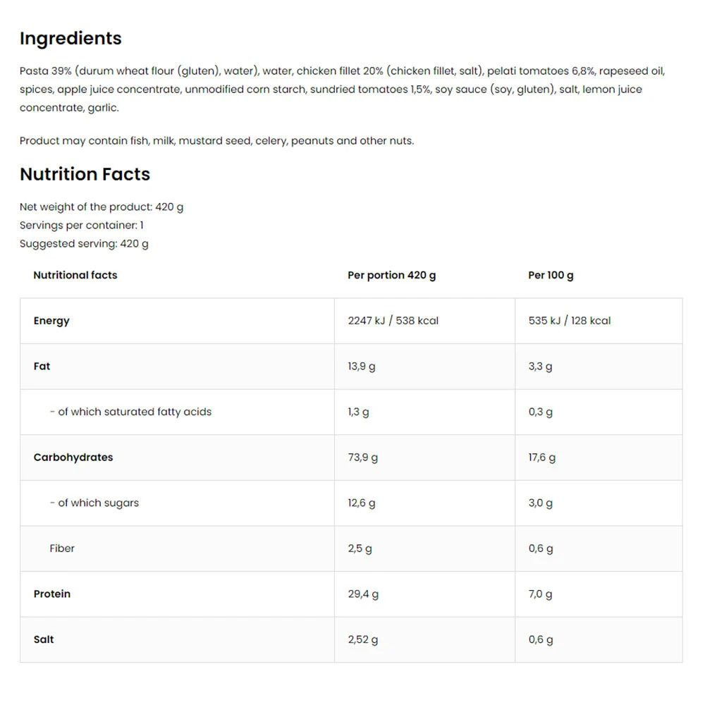 OstroVit - Kuracie mäso v toskánskej omáčke s cestovinami (420 g) – Obrázok 4