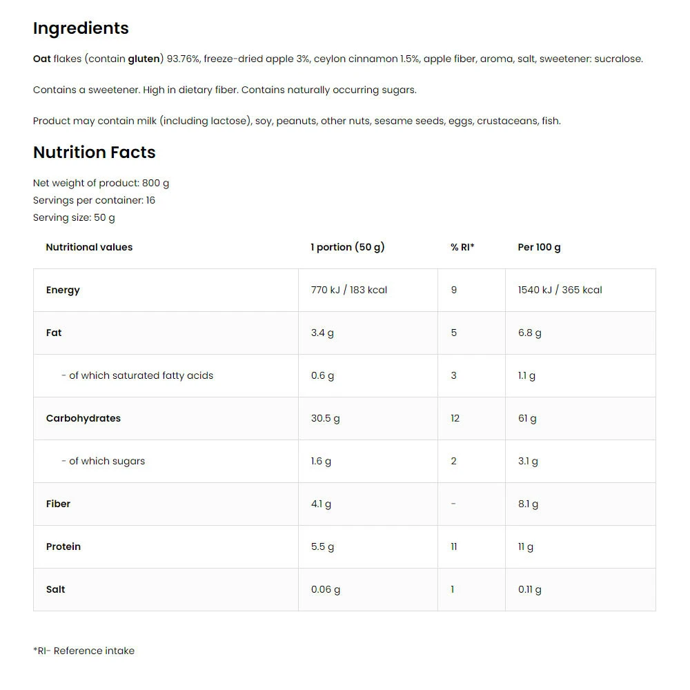 OstroVit - OATlicious (800 g, Jablko Škorica) – Obrázok 4