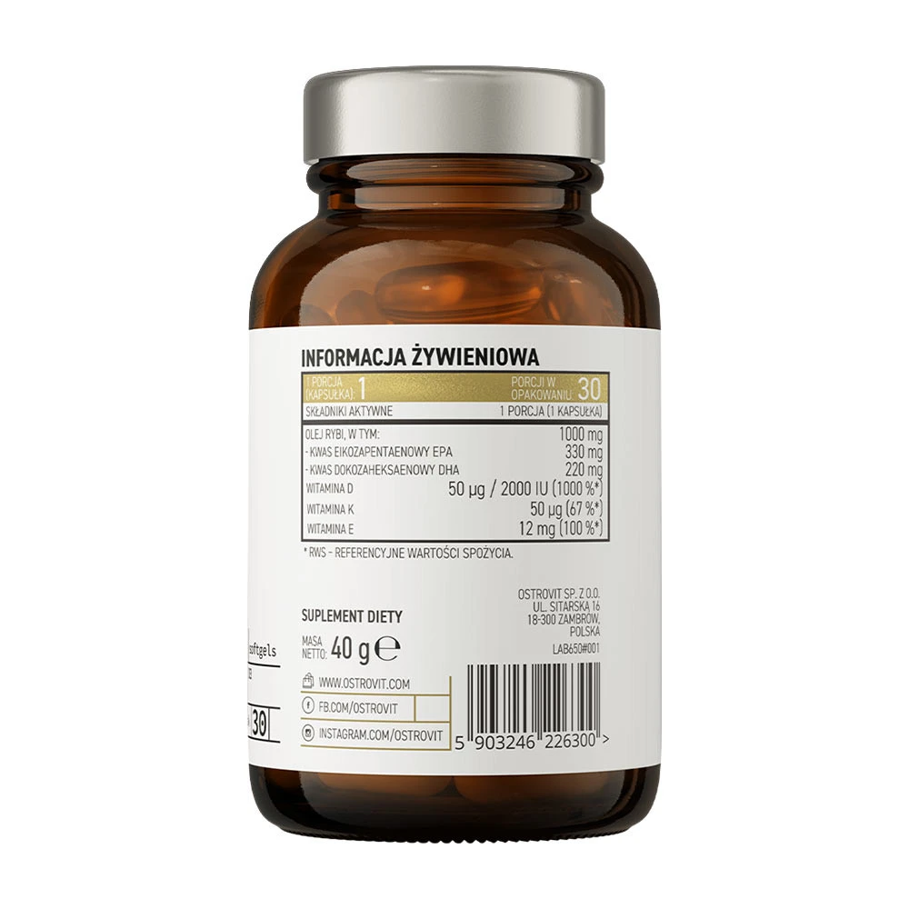 OstroVit Pharma Elite Omega 3 D3 + K2 (30 kapsúl) – Obrázok 7