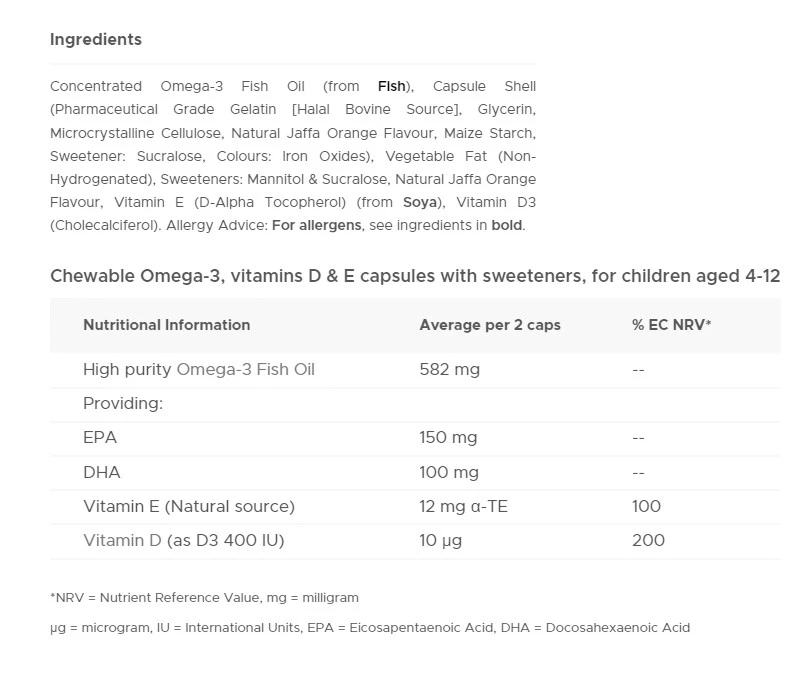 Vitabiotics - Vitabiotics Wellkid Omega-3 Žuvacie (60 kapsúl, pomarančové) – Obrázok 4
