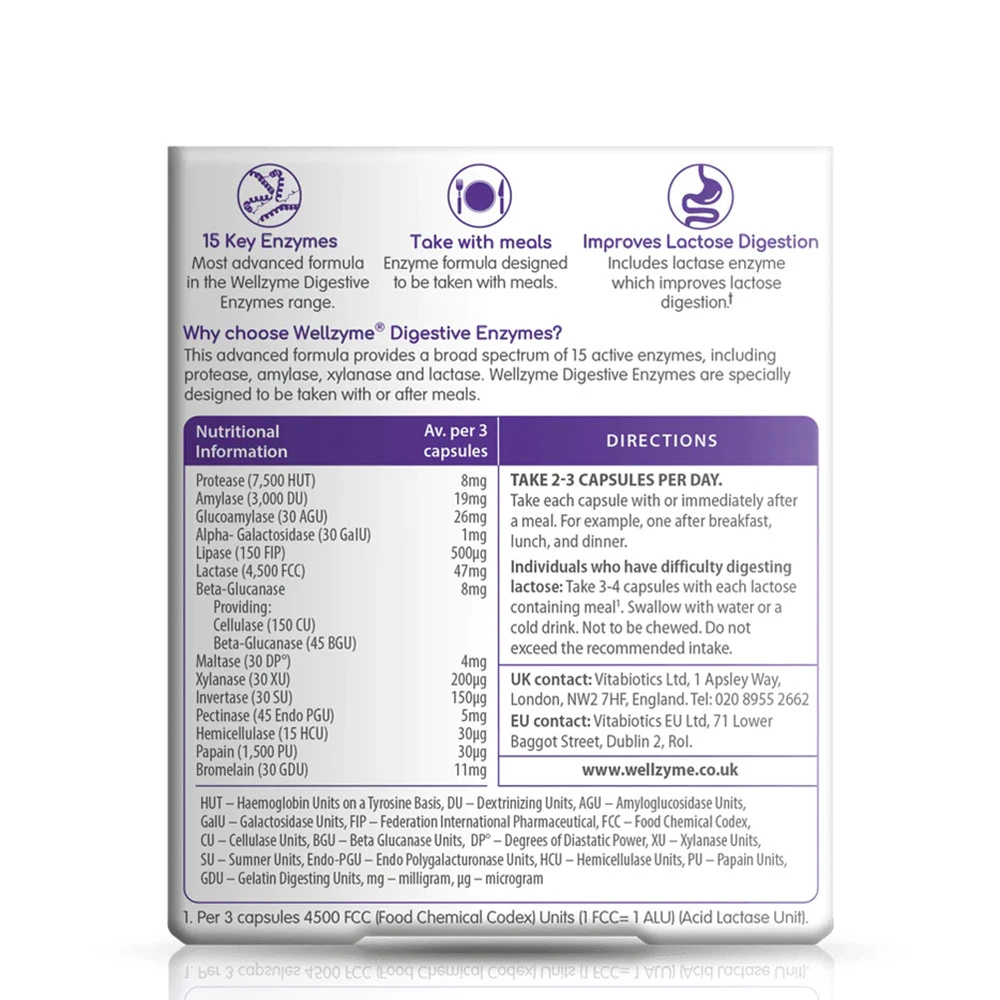 Vitabiotics - Vitabiotics Wellzyme Pokročilá formula tráviacich enzýmov (60 kapsúl) – Obrázok 4