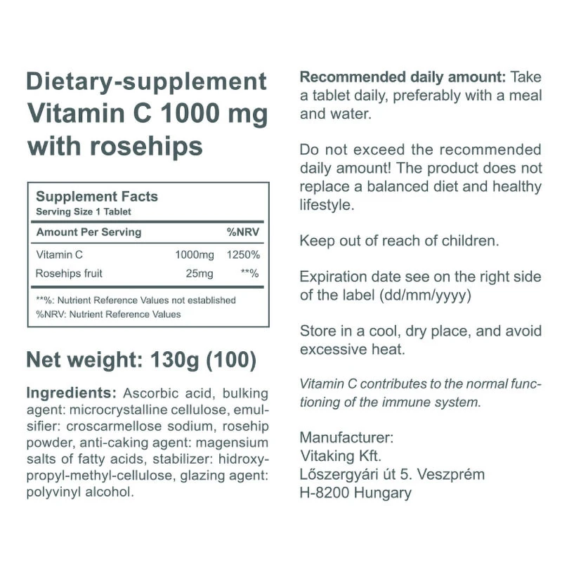Vitaking - Vitamín C 1000 mg s šípkami (100 tabliet) – Obrázok 5