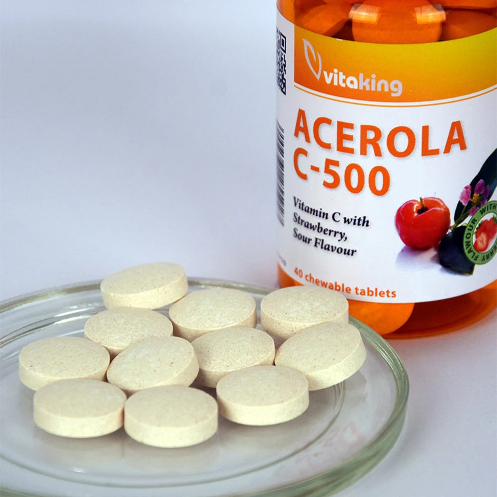 Vitaking - Vitamín C-500 s acerolou a malinou (40 žuvacích tabliet, balenie s príchuťou jahody) – Obrázok 3