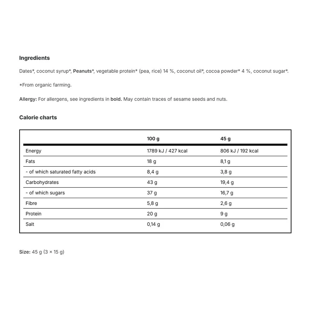 Vilgain - Bio energetické guľky Vilgain Plant Protein s kakaom a arašidmi (45 g) – Obrázok 2